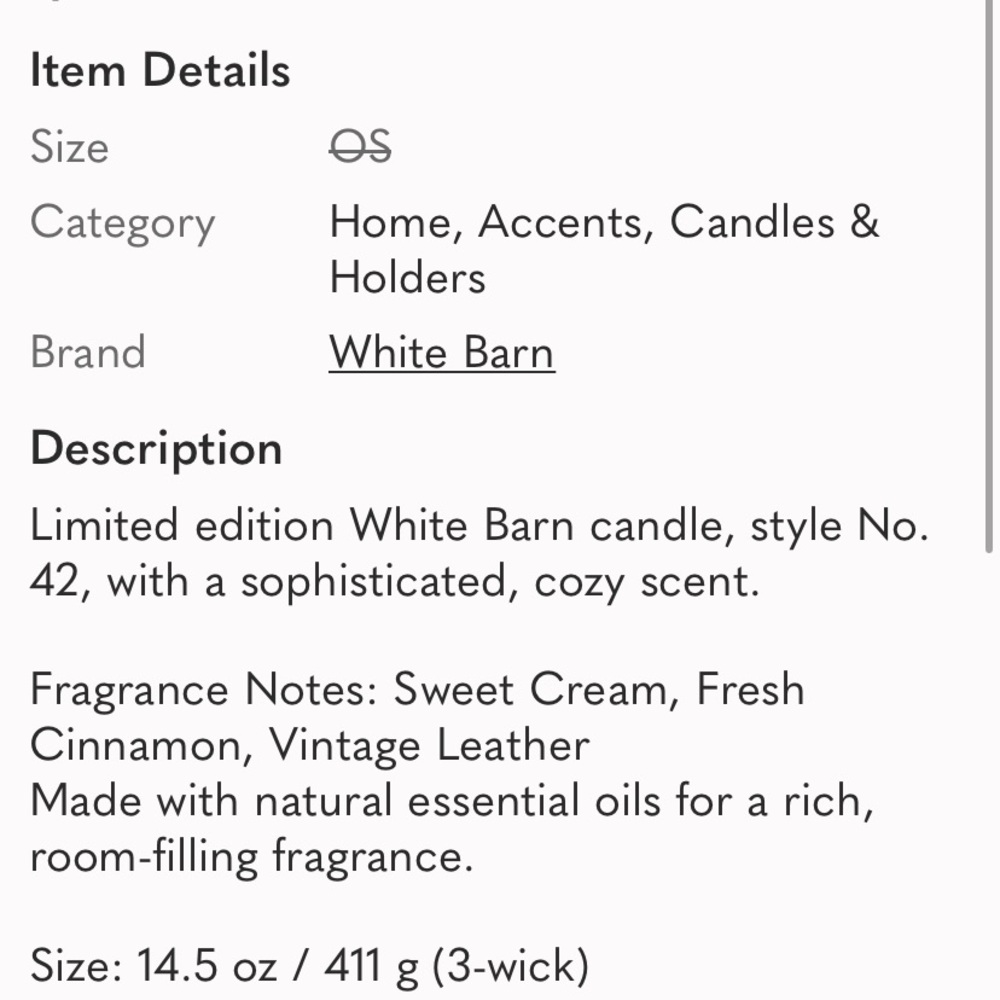 White Barn No.42 Scented 3-wick Candle - sweet cream, vintage leather, cinnamon - Picture 3 of 4